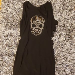 Beaded skull-faced black dress